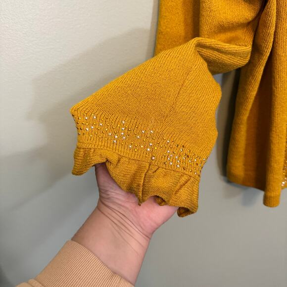Todd & Olivia Cardigan Womens 20 Mustard Wool Ruffle Open  Sweater Embellished - Picture 6 of 12